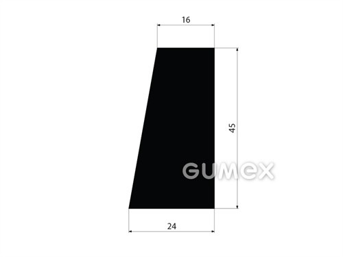 Pryžový profil tvaru "lichoběžník", 45x24/16mm, 70°ShA, EPDM, -40°C/+100°C, černý